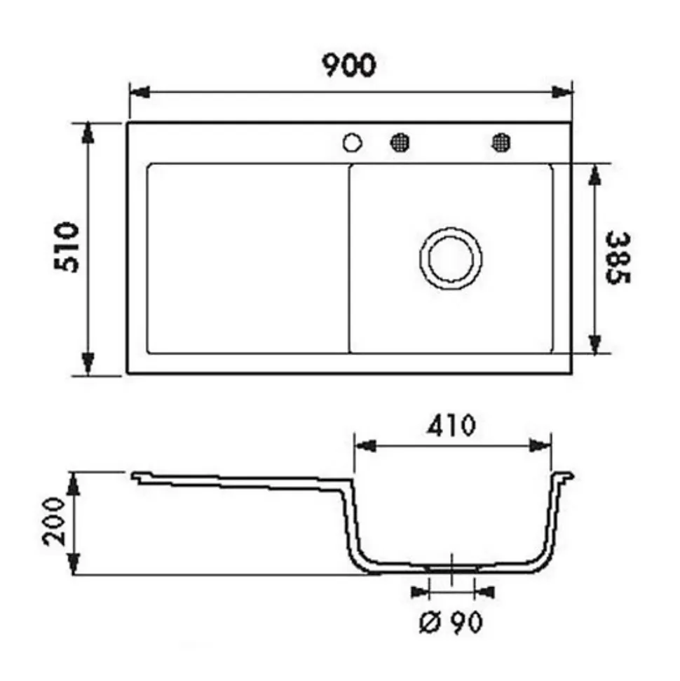Evier céramique blanc mat Systemceram CLEYA 1 grand bac - égouttoir gauche