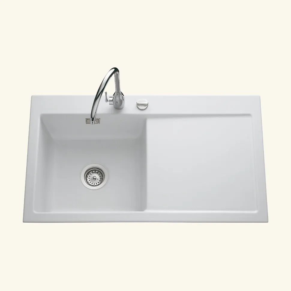 Evier céramique blanc mat Systemceram CLEYA 1 grand bac - égouttoir droite