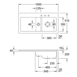 Evier céramique blanc Villeroy & Boch SUBWAY PURE 1 bac et demi - égouttoir droite