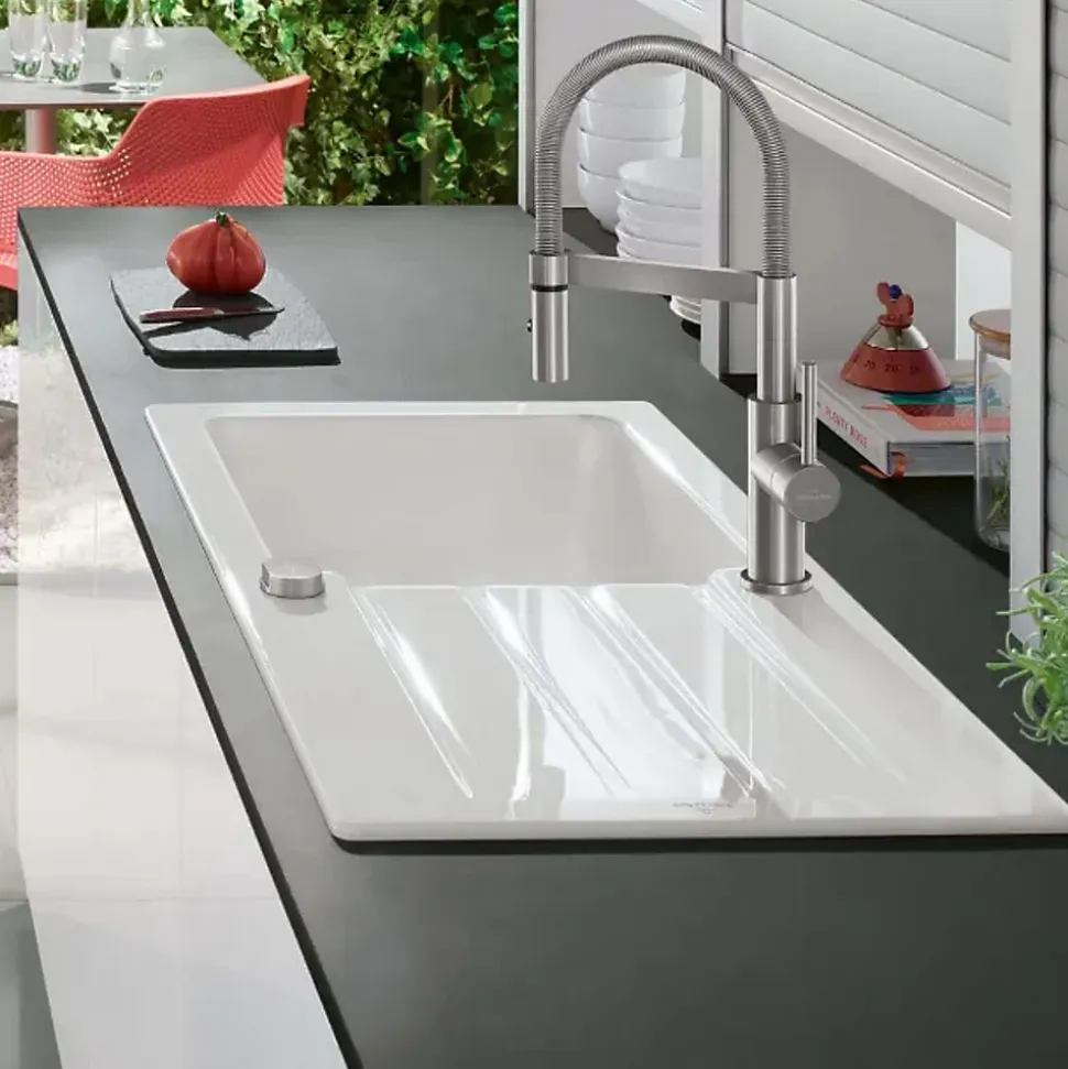 Evier céramique blanc Villeroy & Boch ARCHITECTURA 1 bac 1 égouttoir