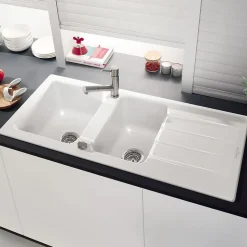 Evier céramique blanc Villeroy & Boch ARCHITECTURA 2 bacs 1 égouttoir