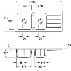 Evier céramique blanc Villeroy & Boch ARCHITECTURA 2 bacs 1 égouttoir