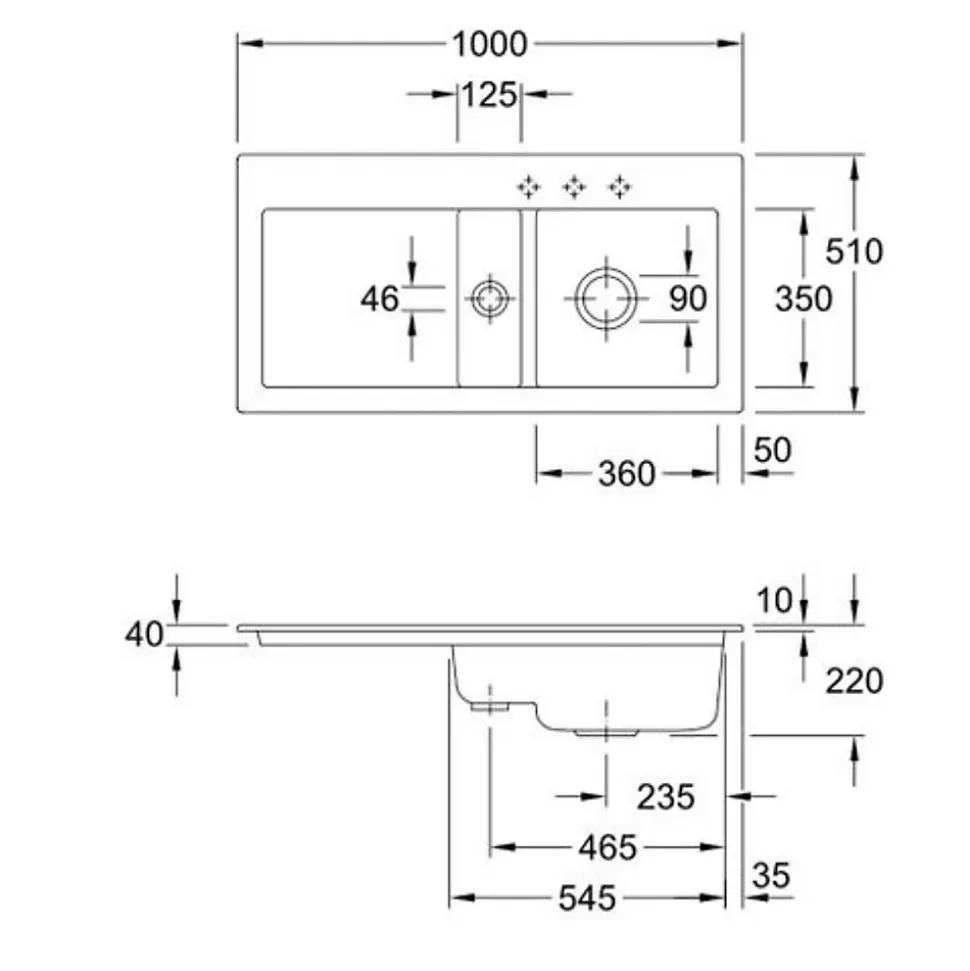 Evier céramique blanc Villeroy & Boch SUBWAY PURE 1 bac et demi - égouttoir gauche