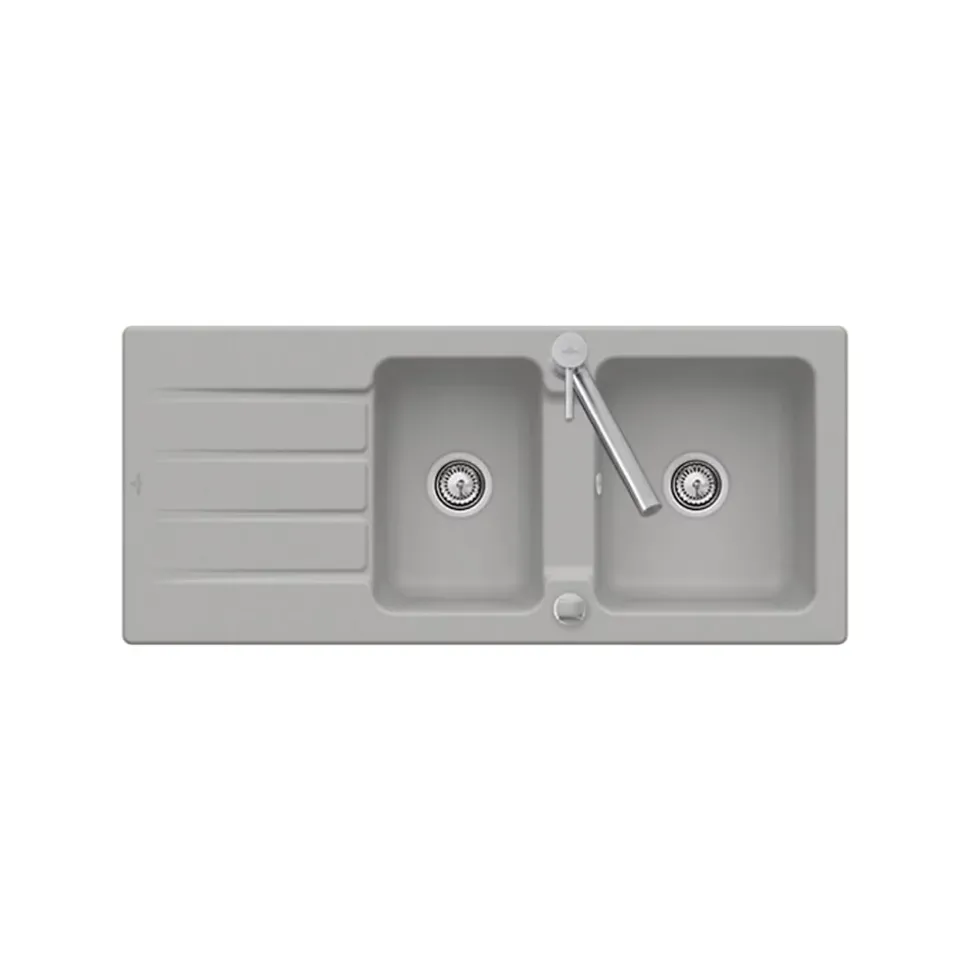 Evier céramique gris fossil Villeroy & Boch ARCHITECTURA 2 bacs 1 égouttoir