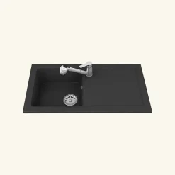 Evier céramique noir mat Ewi VICTOIRE 1 bac 1 égouttoir