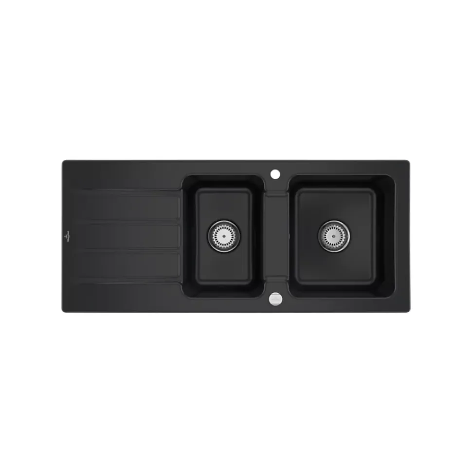 Evier céramique Villeroy & Boch ARCHITECTURA noir mat 2 bacs 1 égouttoir