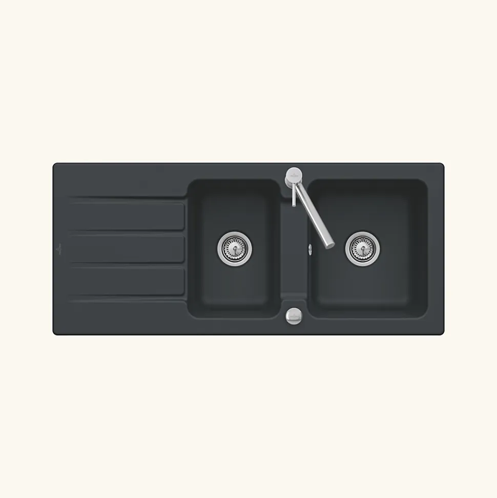 Evier céramique Villeroy & Boch ARCHITECTURA noir mat 2 bacs 1 égouttoir