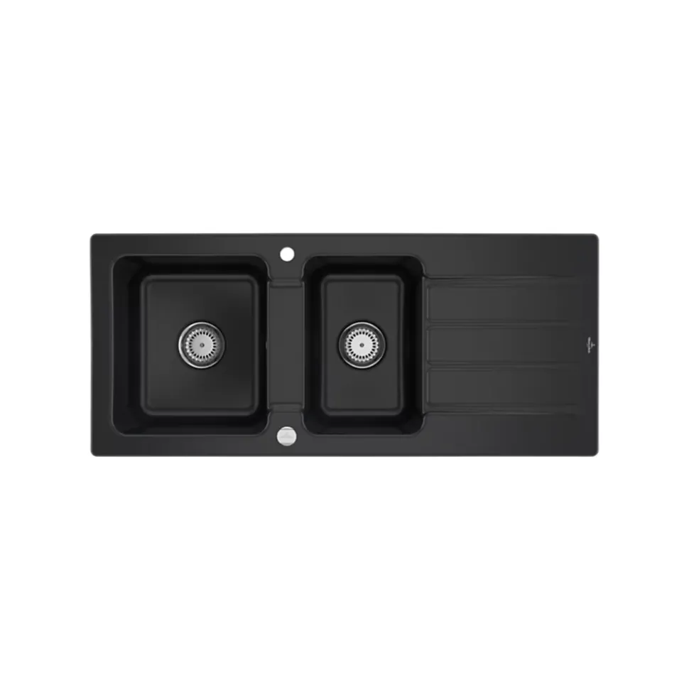 Evier céramique Villeroy & Boch ARCHITECTURA noir mat 2 bacs 1 égouttoir
