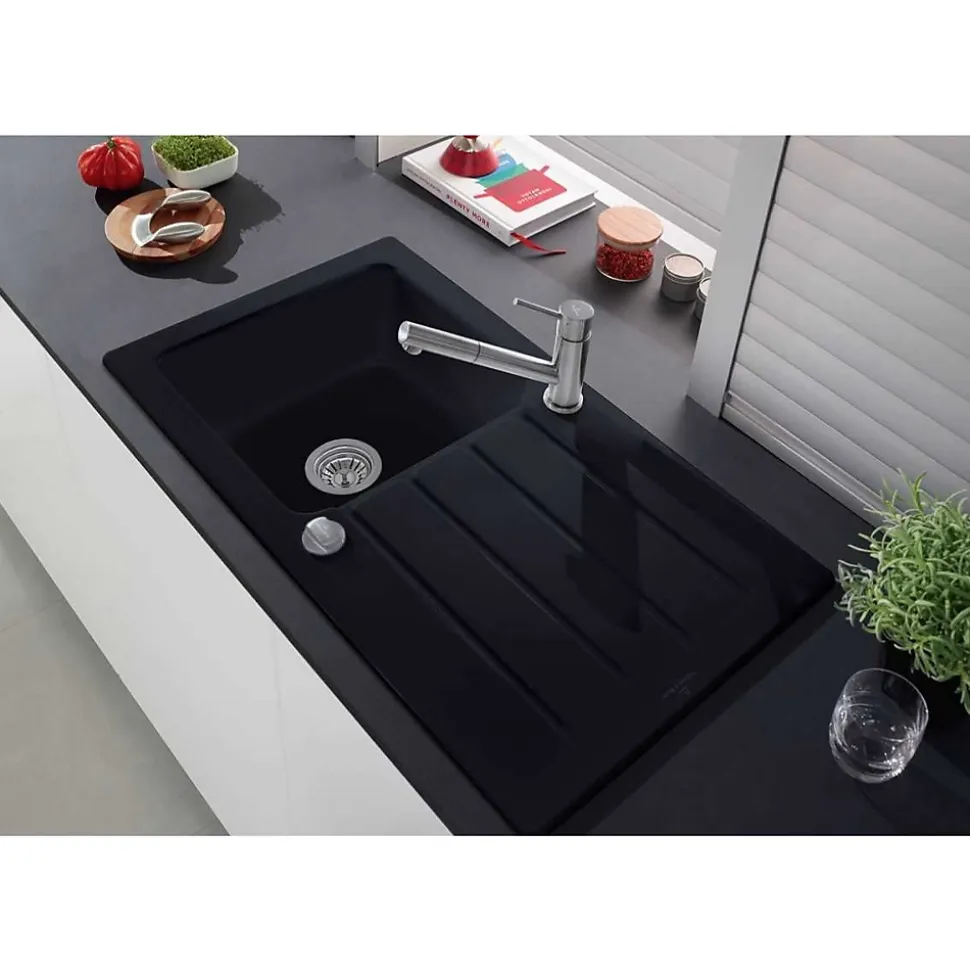 Evier céramique Villeroy & Boch ARCHITECTURA noir mat 1 bac 1 égouttoir