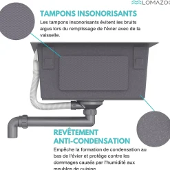 Evier cuisine 2 bacs inox LOMAZOO Proxima 595x450 mm