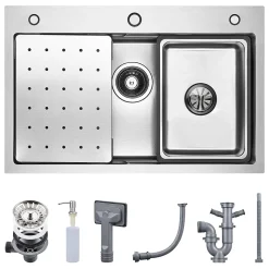 Evier Cuisine en Inox 70 cm CECIPA MAX Evier 1 Bac avec Plateau Egouttoir Panier Distributeur de Savon