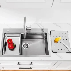 Evier Cuisine en Inox 70 cm CECIPA MAX Evier 1 Bac avec Plateau Egouttoir Panier Distributeur de Savon