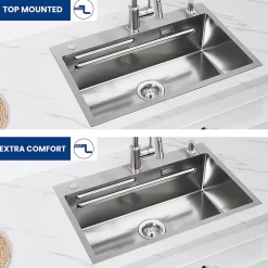 Evier Cuisine en Inox 70 cm CECIPA MAX Evier 1 Bac avec Plateau Egouttoir Panier Distributeur de Savon