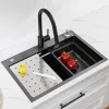 Evier Cuisine en Inox 70 cm SOFETIY MAX Evier 1 Bac avec Plateau Egouttoir Panier Distributeur de Savon