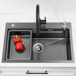 Evier Cuisine en Inox 70 cm SOFETIY MAX Evier 1 Bac avec Plateau Egouttoir Panier Distributeur de Savon