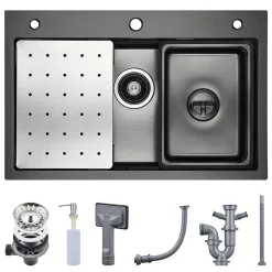 Evier Cuisine en Inox 70 cm SOFETIY MAX Evier 1 Bac avec Plateau Egouttoir Panier Distributeur de Savon