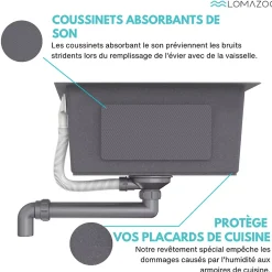 Evier cuisine LOMAZOO Tristan 50 cm Inox avec distributeur de savon