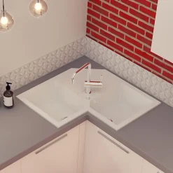 Evier d'angle granit blanc Kümbad VOZ 2 bacs