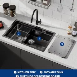 Evier de Cuisine 70 cm Cecipa MAX Evier 1 Bac en Inox avec Plateau Egouttoir Panier