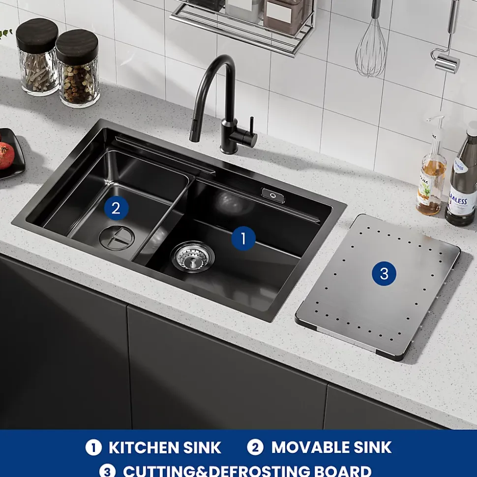 Evier de Cuisine 70 cm Cecipa MAX Evier 1 Bac en Inox avec Plateau Egouttoir Panier