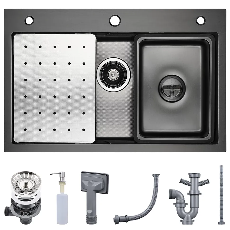 Evier de Cuisine 70 cm SOFETIY MAX Evier 1 Bac en Inox avec Plateau Egouttoir Panier Distributeur de Savon