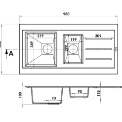 Evier de cuisine à encaster 1 cuve et demi bac en résine minérale Blanc 98 x 50 cm
