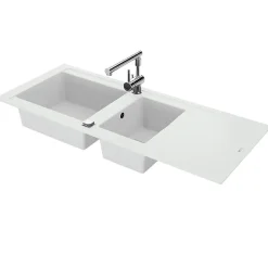 Evier de cuisine à encaster 2 cuves bacs en résine minérale Blanc 117 x 50 cm