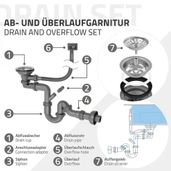 Evier de cuisine en acier inoxydable à encastrer argenté avec vidage 40x34 cm