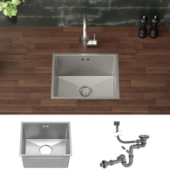 Evier de cuisine en acier inoxydable à encastrer argenté avec vidage 40x34 cm