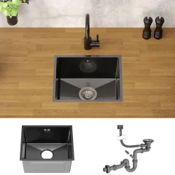 Evier de cuisine en acier inoxydable à encastrer anthracite avec vidage 40x34 cm