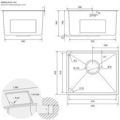 Evier de cuisine en acier inoxydable à encastrer anthracite avec vidage 40x34 cm