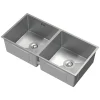 Evier double inox cuisine bac à encastrer argent + vidage trop-plein 81,5x40 cm