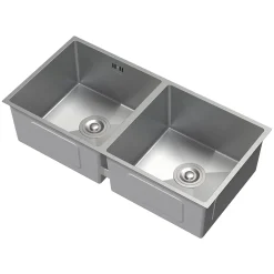 Evier double inox cuisine bac à encastrer argent + vidage trop-plein 81,5x40 cm