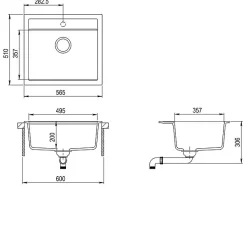 Evier en granit 1 bac sans égouttoir - granit SABLE -QUADRO