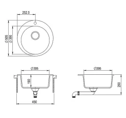 Evier en granit 1 bac - granit SABLE - rond 505x505 - CLARUS