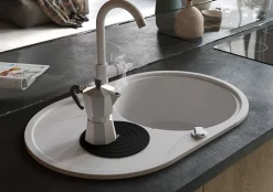 Evier en granit 1 bac - rond avec égouttoir en granit BLANC - CLARUS