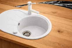 Evier en granit 1 bac - rond avec égouttoir en granit BLANC - CLARUS