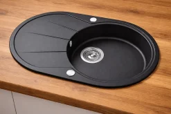 Evier en granit 1 bac - rond avec égouttoir en granit NOIR - CLARUS
