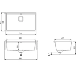 EVIER en granit 1 bac SANS EGOUTTOIR GRANIT BLANC - DELICIA