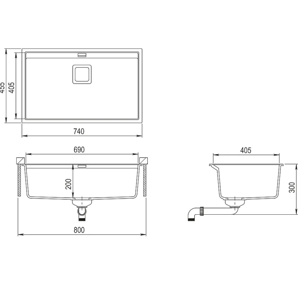 EVIER en granit 1 bac SANS EGOUTTOIR GRANIT SABLE - DELICIA
