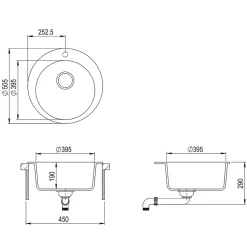 Evier en granit NOIR - 1 bac - rond 505x505 - CLARUS