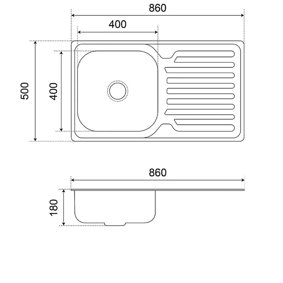 Evier en inox 1 bac + égouttoir EVINOX 86 cm x 50 cm