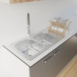 Evier en inox 2 bacs + égouttoir EVINOX 115 cm x 48 cm