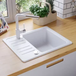 Evier granit blanc Helika NOTUS 1 bac - 1 petit égouttoir