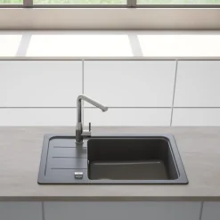 Evier granit noir Shock FORMHAUS 1 grand bac - 1 petit égouttoir