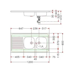 Evier inox à poser 2 bacs 1 égouttoir - Man - 120 x 60 - MAN721-1200 NF- Livré avec siphon