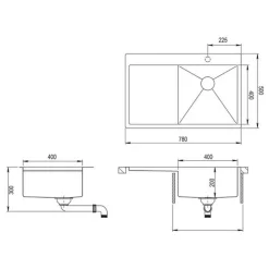 Evier inox Helika LUNY 1 bac - 1 égouttoir à gauche
