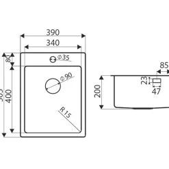 Evier inox Luisina JAVA 1 bac 390x505