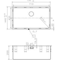 Evier inox sous-plan MAX 1 grand bac 750x440