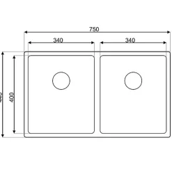 Evier inox sous-plan MAX 2 bacs 750x440
